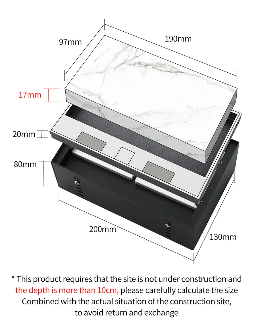 200 recessed floor socket Adjustable bottom box
